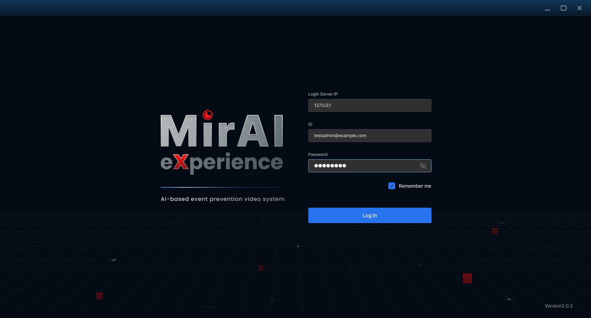 Login screen showing Server IP, ID, Password fields and Remember Me checkbox
